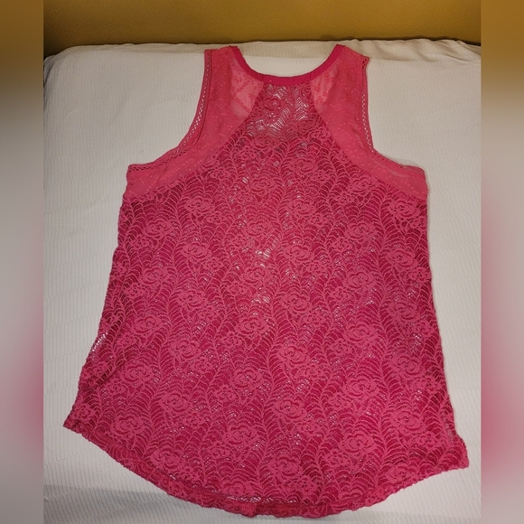 Miss me Pink Boho Western Crochet Floral Open Knit Beaded Top sz M MDT717T - Picture 4 of 8